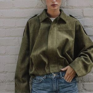 Zara Suede Effect Bomber Jacket Size L NWT